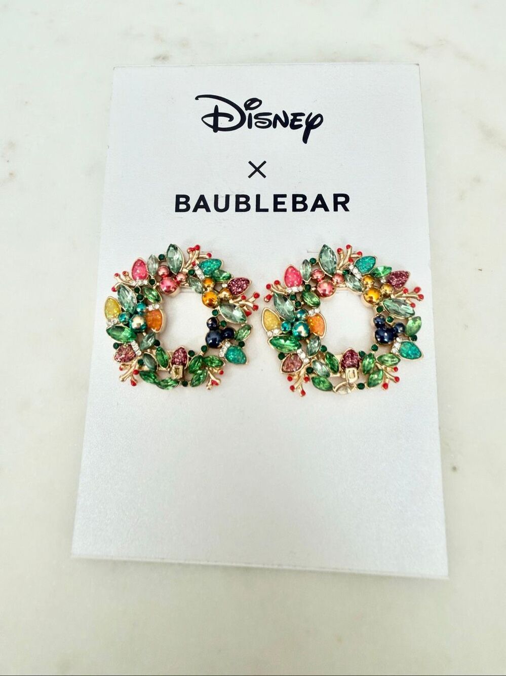 BaubleBar Disney Christmas Wreath Hoop Earrings Colorful Crystal